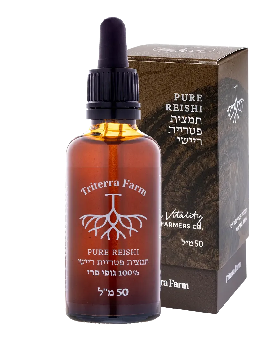A bottle of Triterra reishi fruiting-body extract