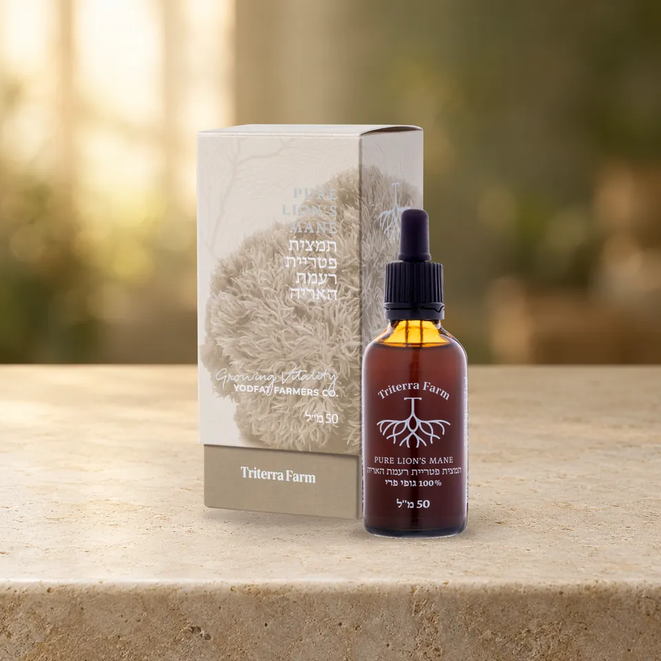 בקבוק וקופסת רעמת האריה · Hericium erinaceus של טריטרה